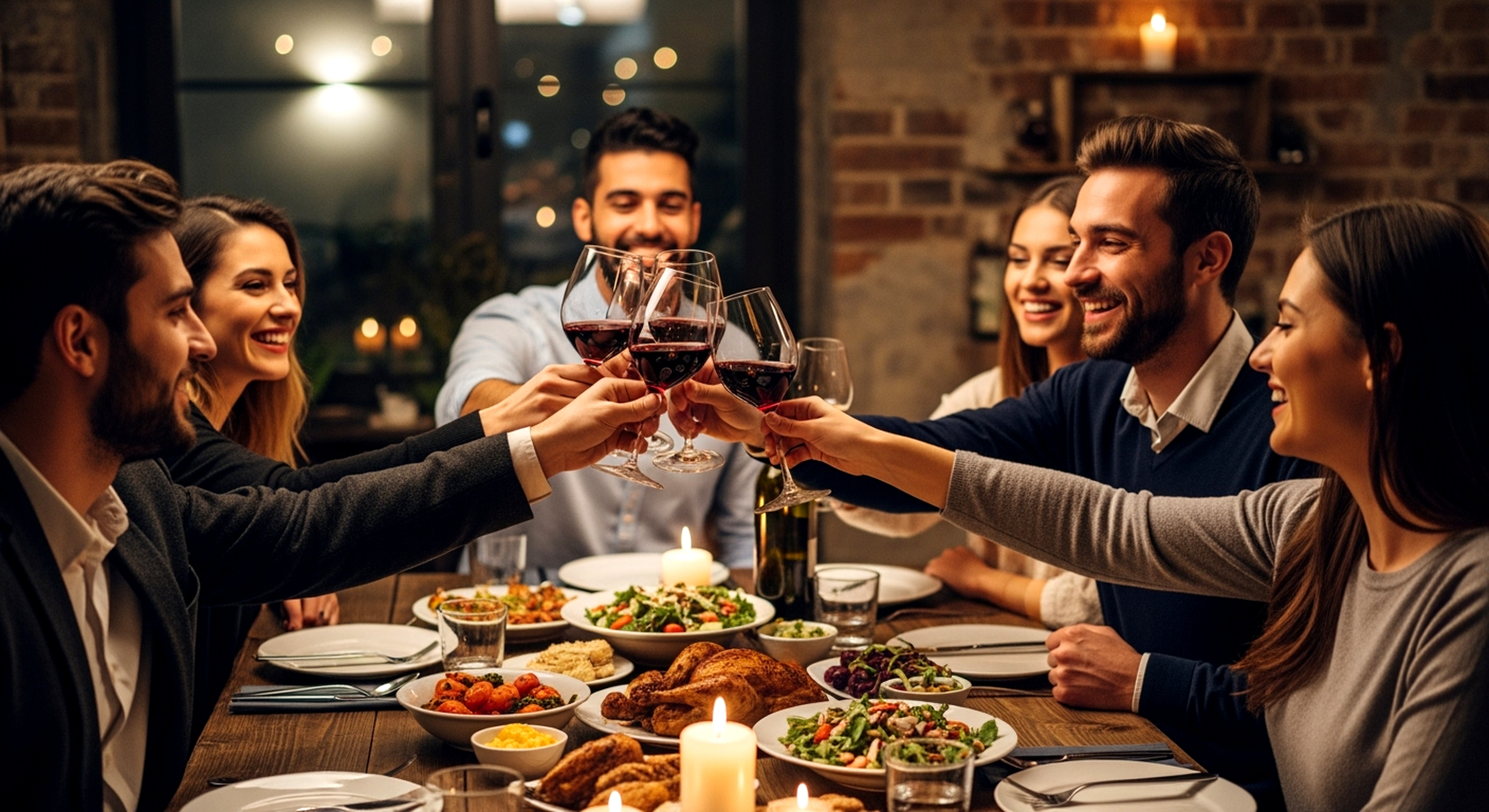 Friends laughing at dinner